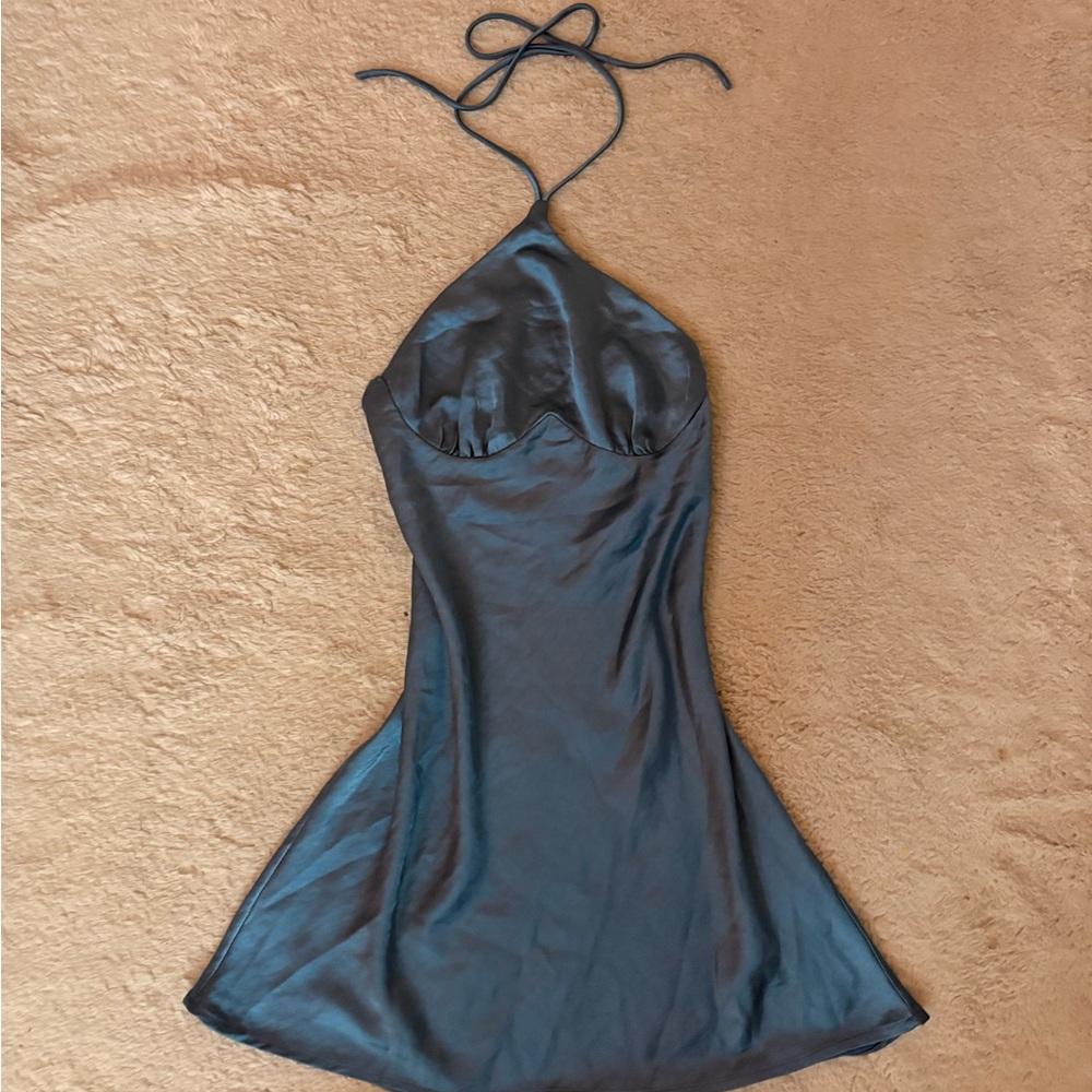 White Fox Boutique Blue Halter Satin Dress